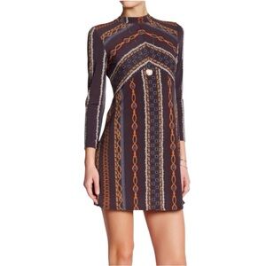 Free People Stella Aztec Boho Retro Pattern Long Sleeve Mini Dress Small NWOT